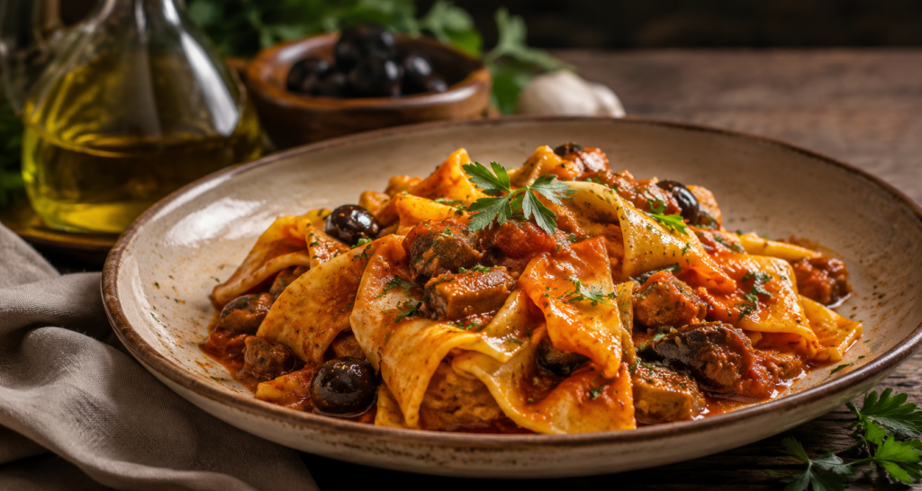 Fregnacce alla Sabinese ricetta tradizionale con olio olive nere e funghi