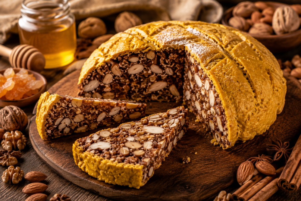 Pangiallo dolce tradizionale con miele frutta secca e spezie