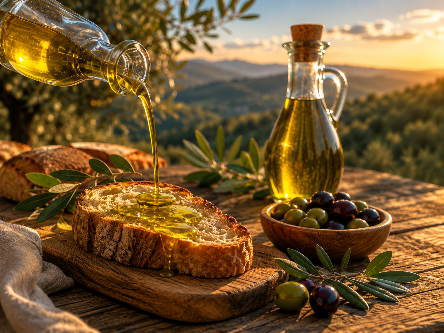 Bruschetta con olio extravergine e sapori della Sabina al tramonto