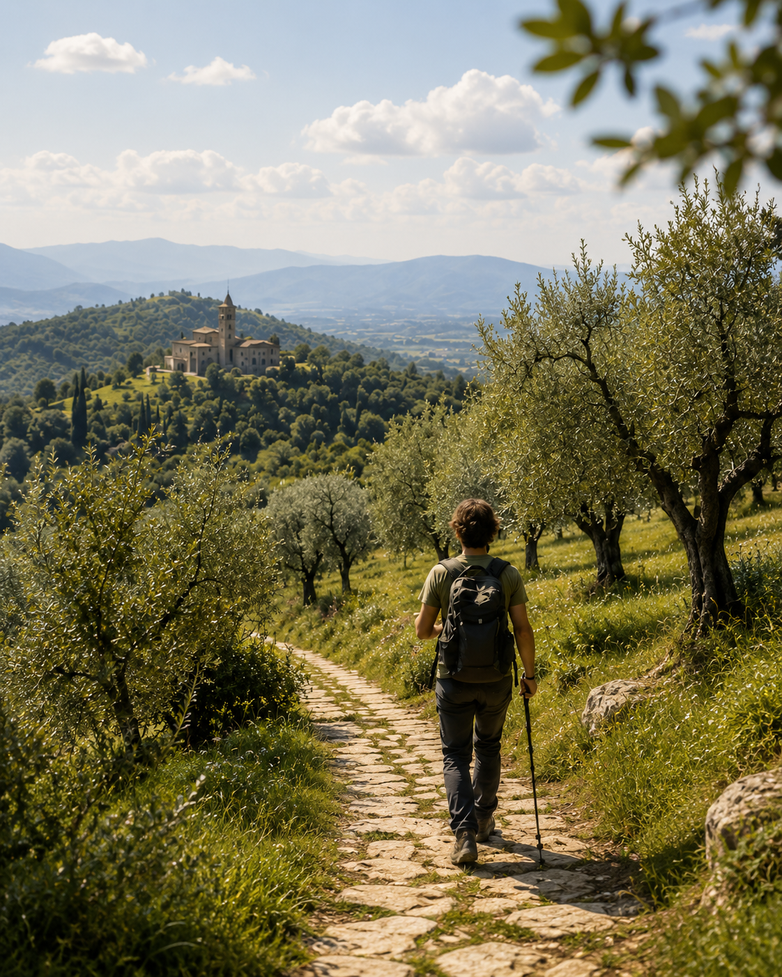 Escursionista lungo un sentiero nella natura della Sabina