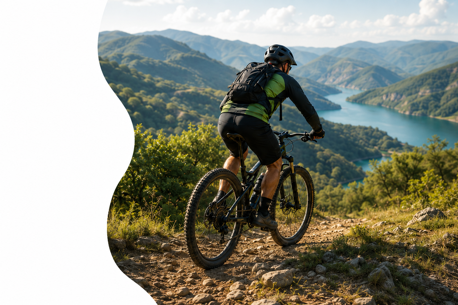 Ciclista in mountain bike su un percorso panoramico della Sabina