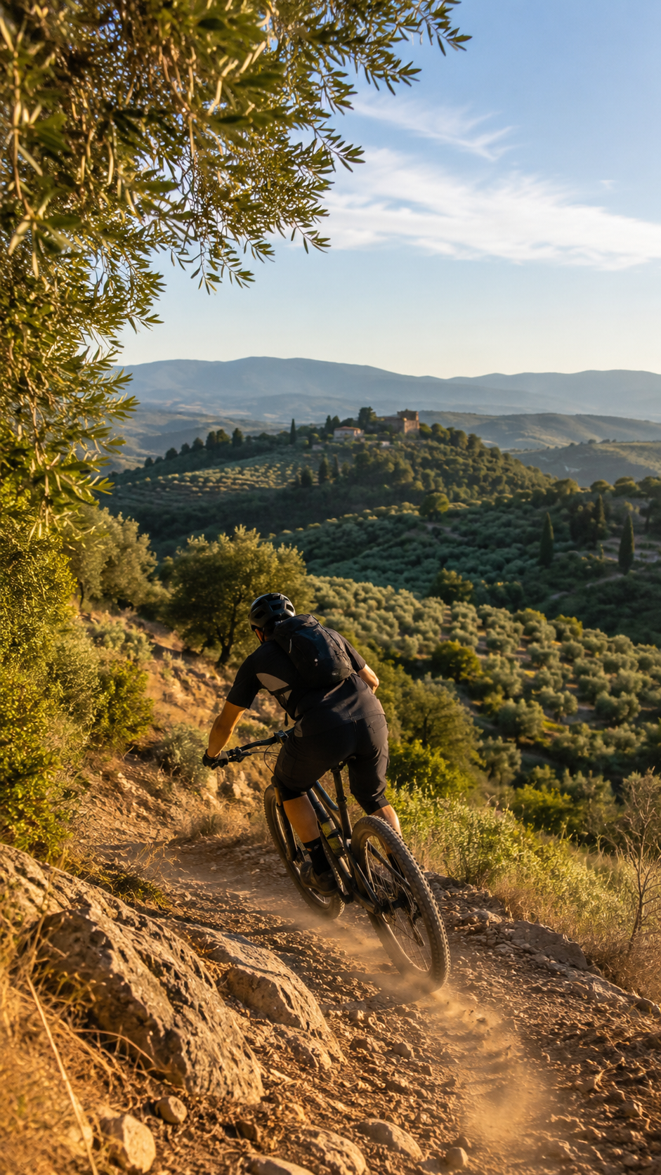 Ciclista MTB su sentiero panoramico in Sabina