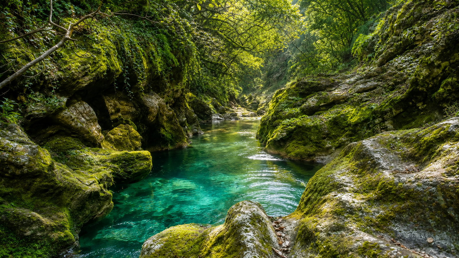 Fiume Farfa tra rocce, vegetazione e acque limpide