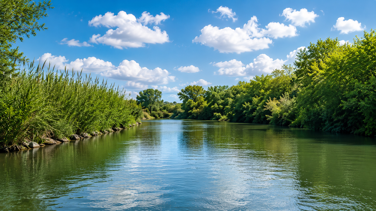 Fiume Tevere tra rive verdi e paesaggio naturale