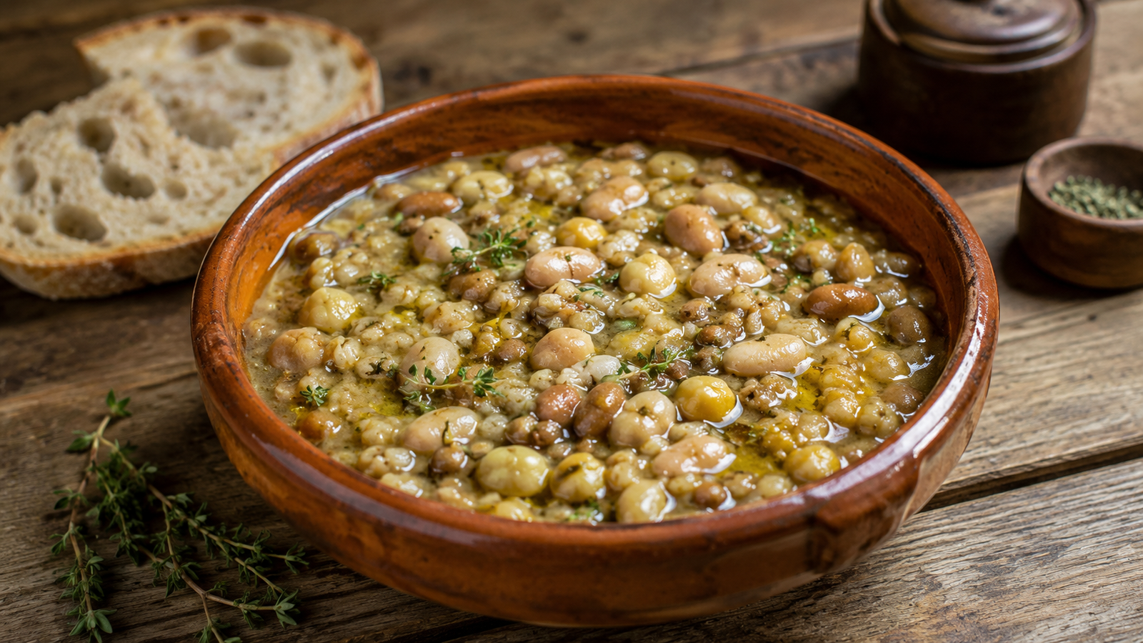 Vertuti, a traditional Rocca Sinibalda dish of pulses, grains and herbs