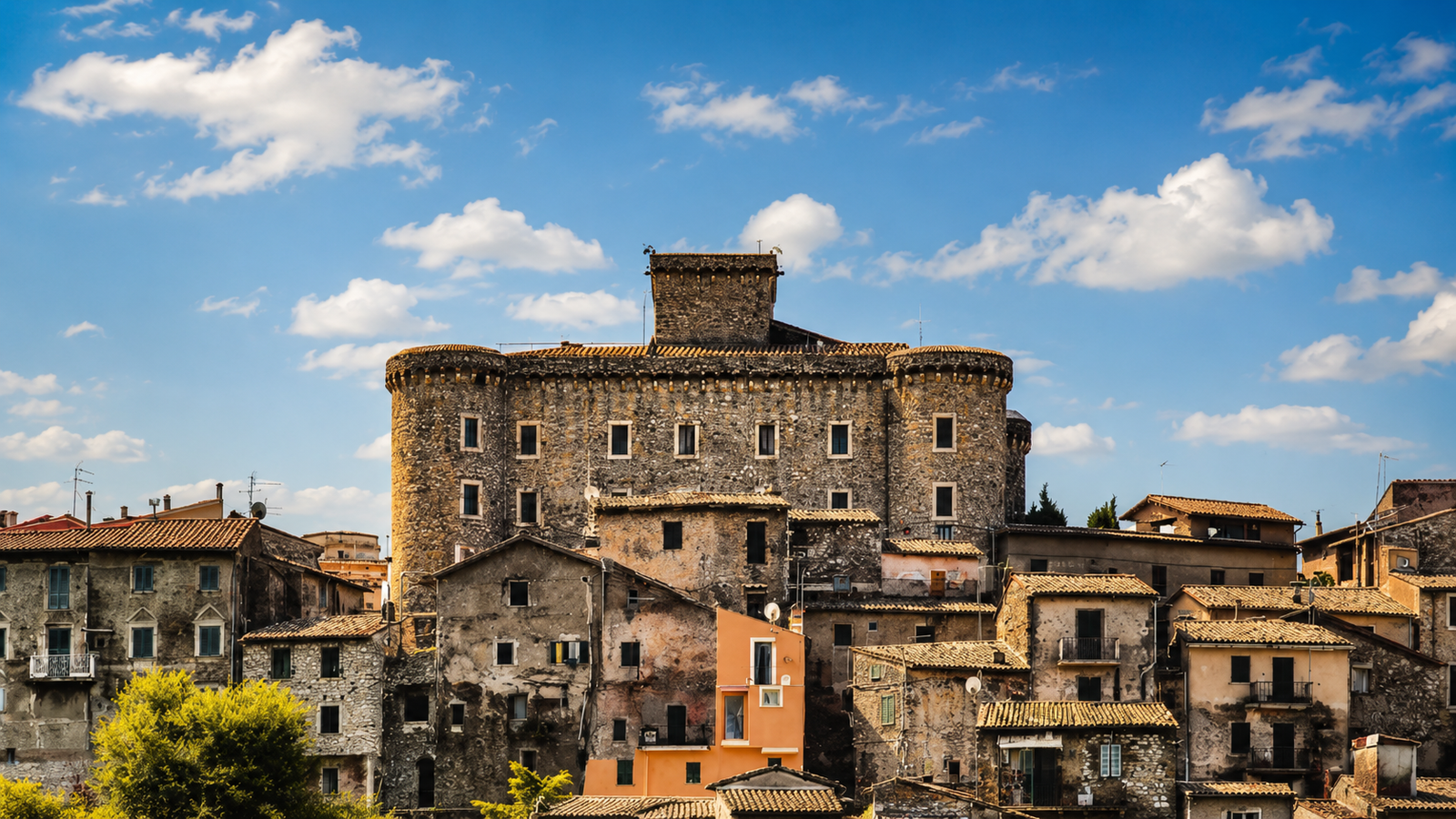 Visuale frontale di San Polo dei Cavalieri con il borgo e il castello