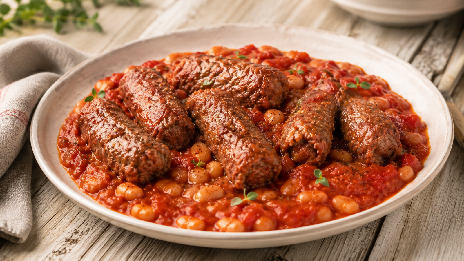 Fagioli con salsicce, piatto rustico della cucina contadina