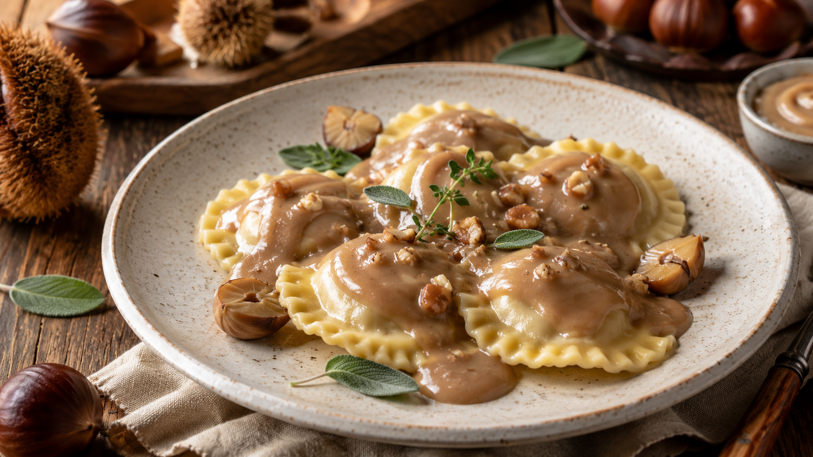 Ravioli con crema di castagne