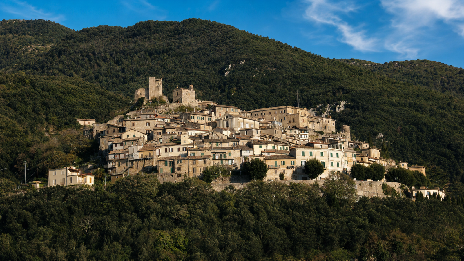 Roccantica with its medieval stone village and the woodland of the Sabine Mountains