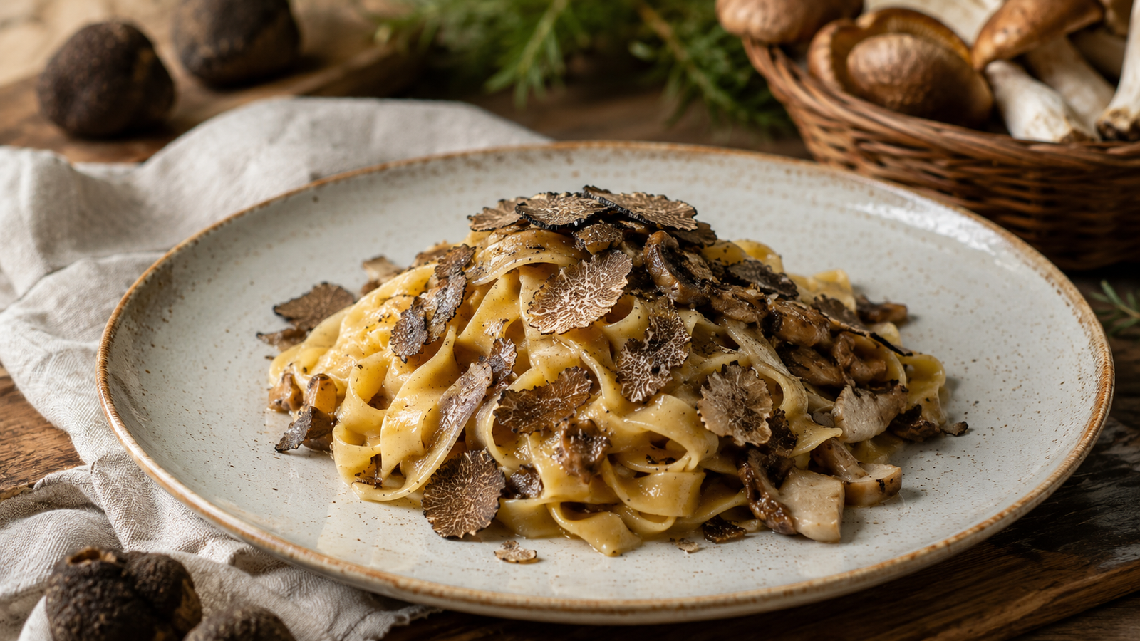 Pasta fatta in casa con funghi e tartufo