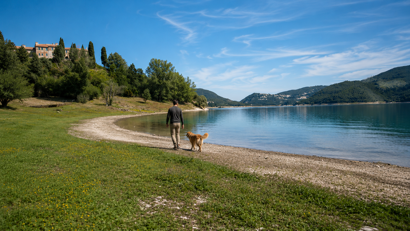 Passeggiata con cane lungo il Lago del Turano