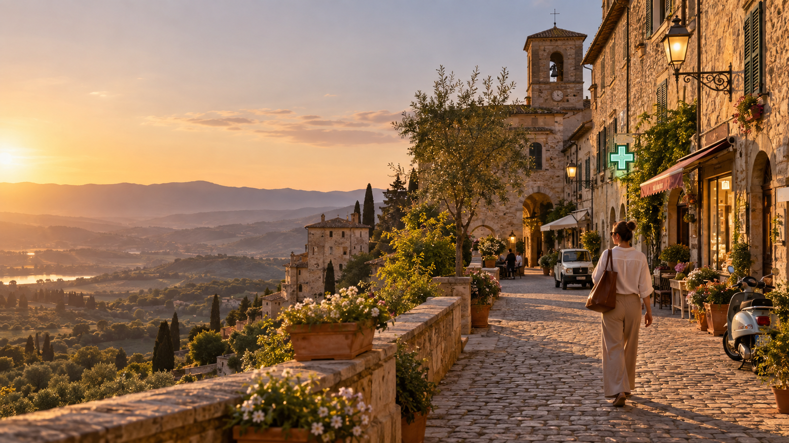 Servizi e attività nei borghi della Sabina al tramonto